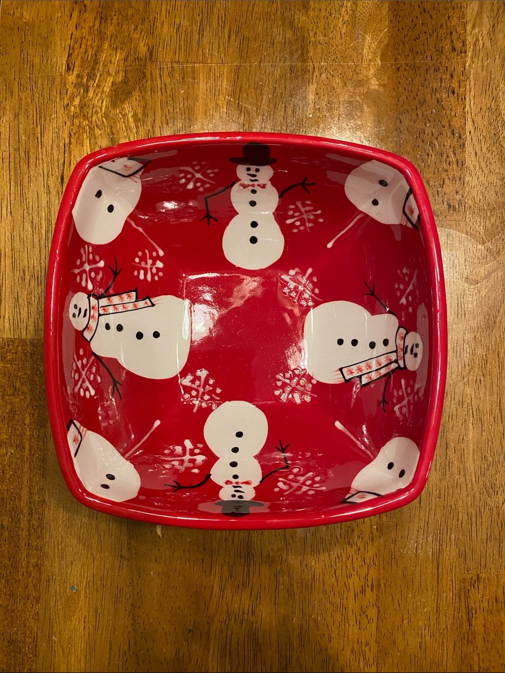 NANTUCKET HOME 6'' SQUARE CERAMIC SNOWMAN BOWL RED